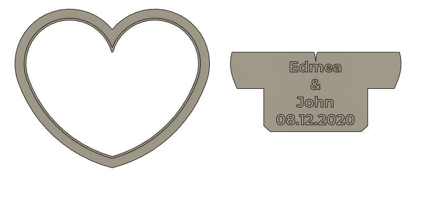 Custom Heart Shaped Groom and Bride Cookie Cutter with Wedding Date