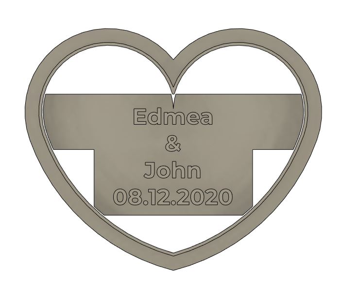 Custom Heart Shaped Groom and Bride Cookie Cutter with Wedding Date