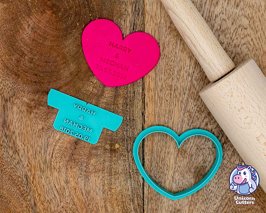 Custom Heart Shaped Groom and Bride Cookie Cutter with Wedding Date