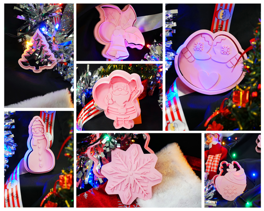 Xmas Christmas Cookie Cutters Set or Singles Fondant Cutters Clay Cutters Santa Snowflake Snowman Mistletoe Hot chocolate Mittens