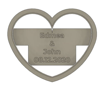 Custom Heart Shaped Groom and Bride Cookie Cutter with Wedding Date